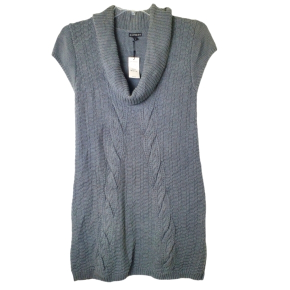 Express Dresses & Skirts - Express NWT Women's Y2K Gray Cowl Neck Cable Knit Cap Sleeve Sweater Mini Dress